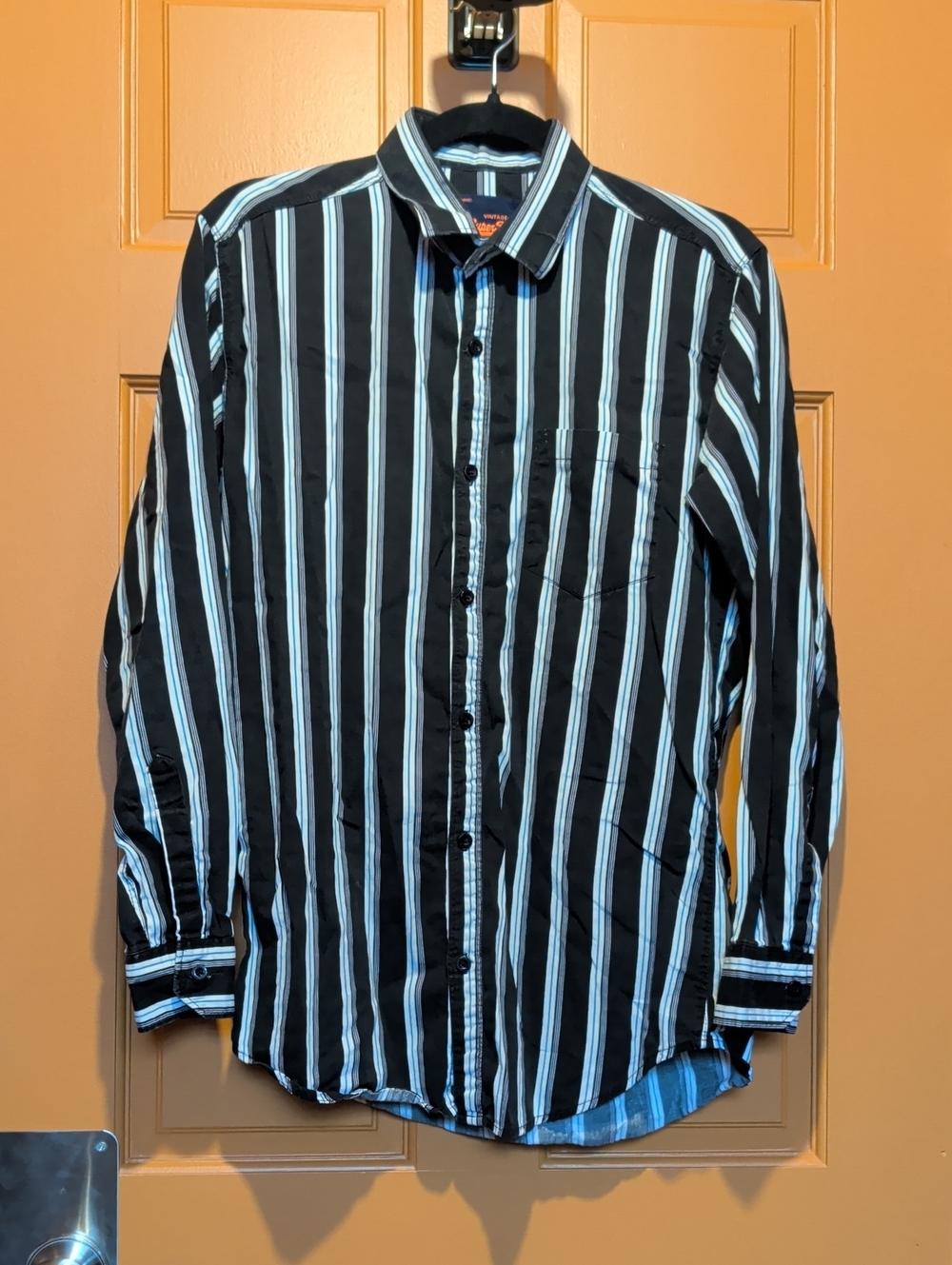 Superdry Black Shirt with White Vertical Stripes